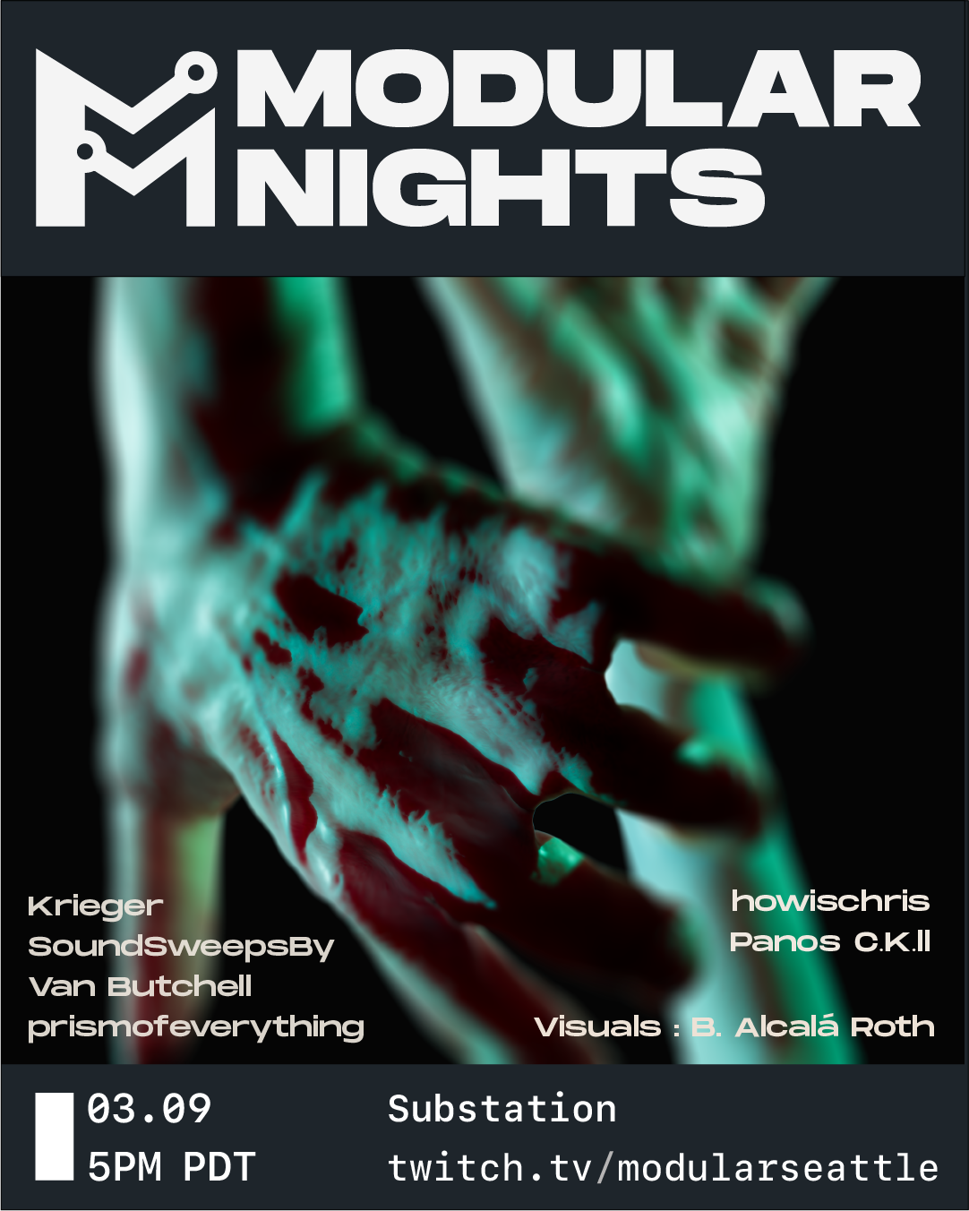 A set of hands on a modular synth