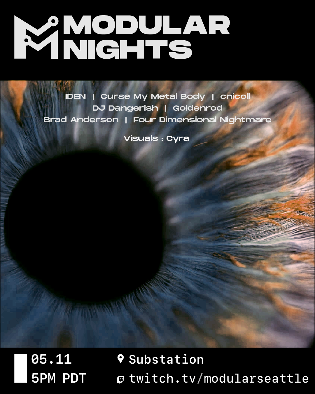 Lineup: IDEN, Curse My Metal Body, cnicoll, DJ Dangerish, Goldenrod, Brad Anderson, Four Dimensional Nightmare